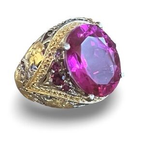 STS Karis Pink Tourmaline Two Tone 18 KT Gold and Platinum Bond Ring Size 8